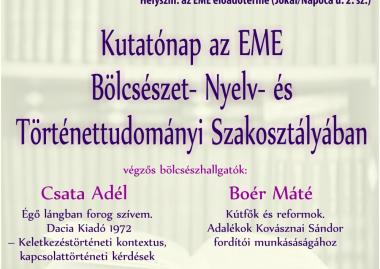 Kutatónap az EME Bölcsészet- Nyelv- és Történettudományi Szakosztályában