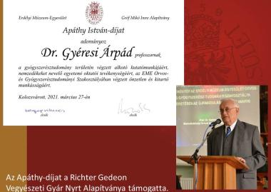 Apáthy István tudományos díjat kapott Gyéresi Árpád