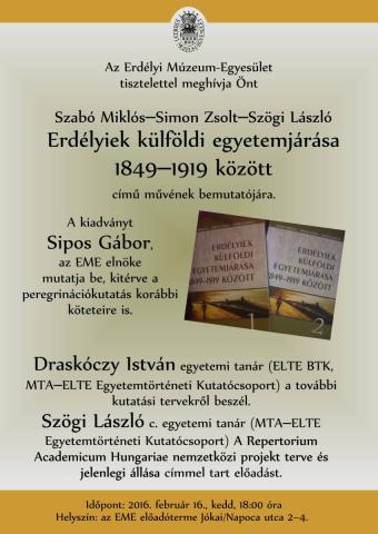 Szabó Miklós - Simon Zsolt - Szögi László: Erdélyiek külföldi egyetemjárása 1849-1919 között 