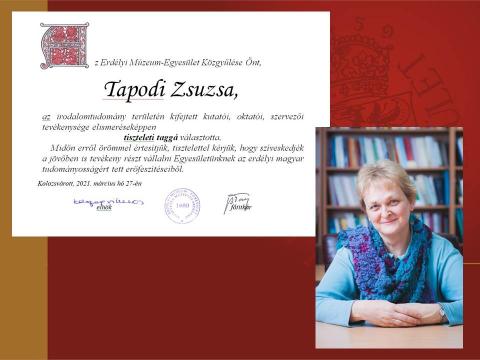 Az EME tiszteleti tagja lett Tapodi Zsuzsa