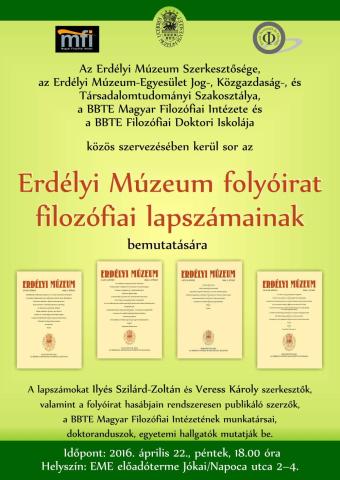 Az Erdélyi Múzeum tudományos folyóirat filozófiai lapszámainak bemutatása