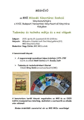 Tudomány- és technikatörténeti füzetek bemutatója a XXII. Budapesti Nemzetközi Könyvfesztiválon