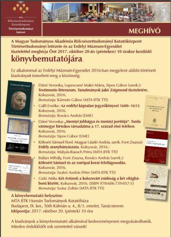 Az Erdélyi Múzeum-Egyesület 2016-ban megjelent történeti  kiadványai