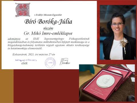 Bíró Boróka-Júliát Gr. Mikó Imre-emléklappal tüntették ki